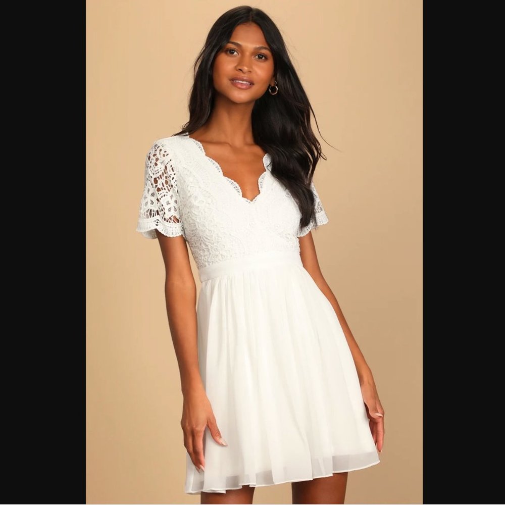 NWT Lulu's Angel in Disguise White Lace Skater Dress